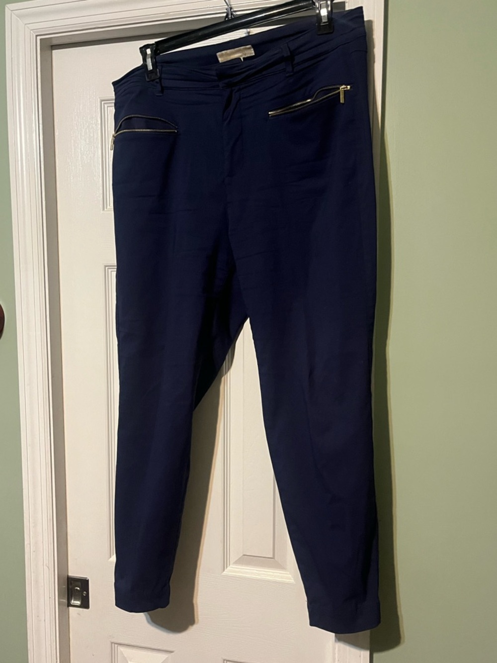 Michael Kors Navy Straight Leg Pants with Gold Zippers